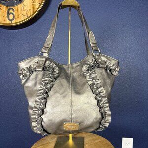 Nine West Y2K Ruffle Gun Metal Silver Satchel Tote Shoulder Bag